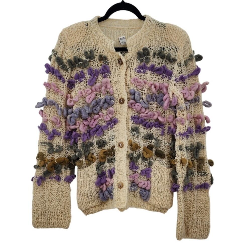 Vintage‎ Knitted 100% Wool Granny Sweater Est Size L/XL